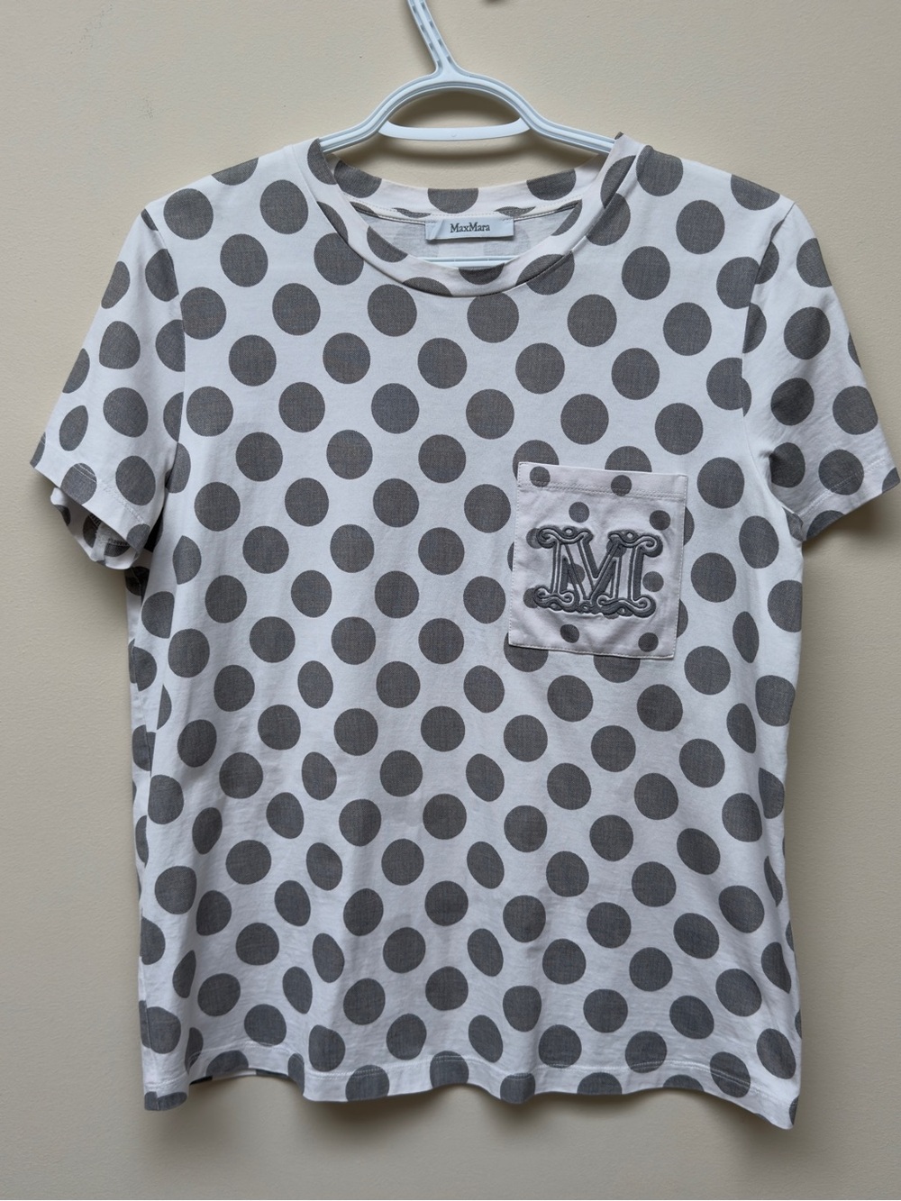 Max Mara Printed Gray Polka Dot Pocket Tee